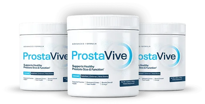 Three ProstaVive powder jars side by side